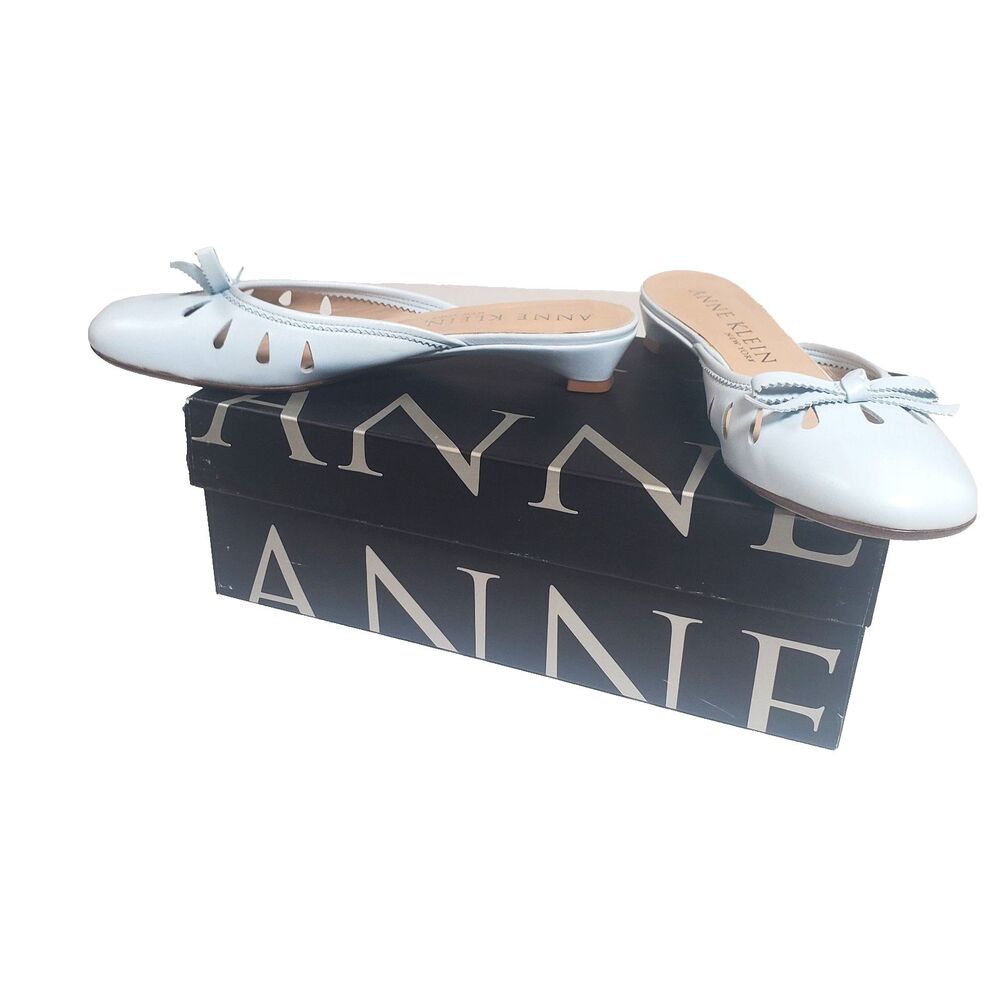 Vintage Anne Klein Women’s Heels 7.5M Blue Jory Nappa Mule Kitten Heel Bow - Picture 12 of 13